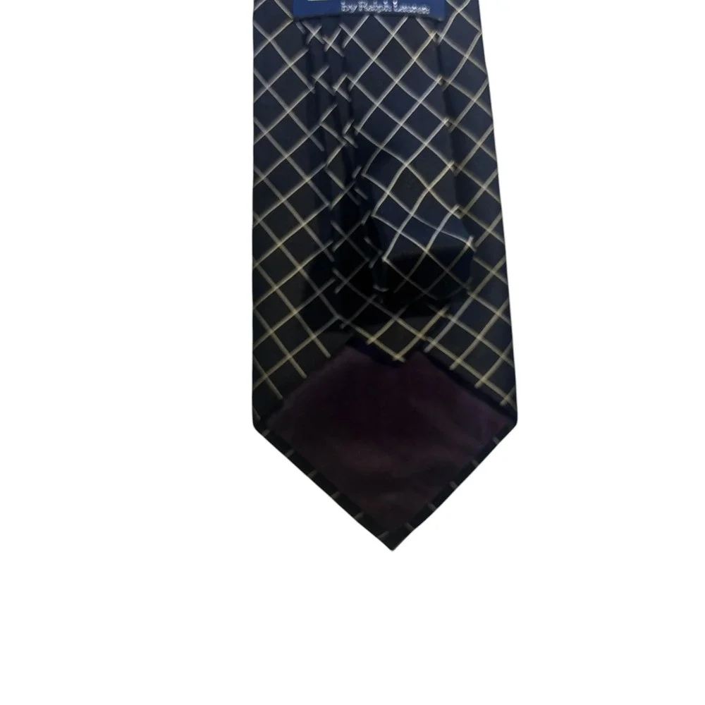 Polo Ralph Lauren Men's Necktie Black Grid‎ Pattern Formal Career Tie VTG